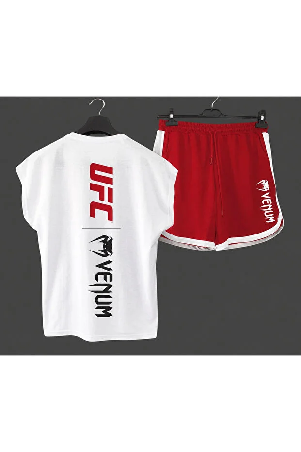 Ufc Ön Ve Arka Baskılı Sıfır Kollu Spor Tshirt Ve Siyah Şort Spor Takımı